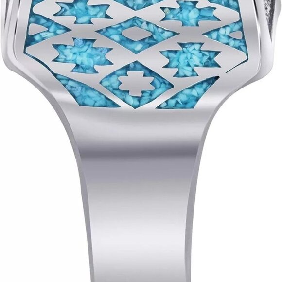 New Mens Southwest Turquoise How Call Wolf Ring - Picture 4 of 4